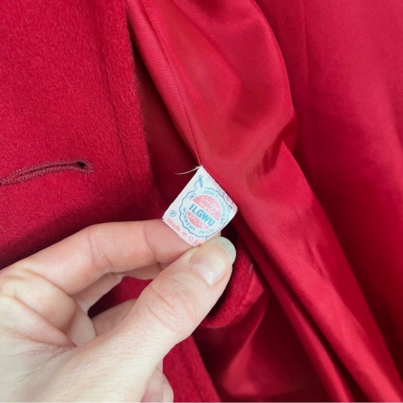 Vintage Alorna Wool Coat – Bold Red Double-Breasted Mid-Length Made in USA large - Picture 8 of 14